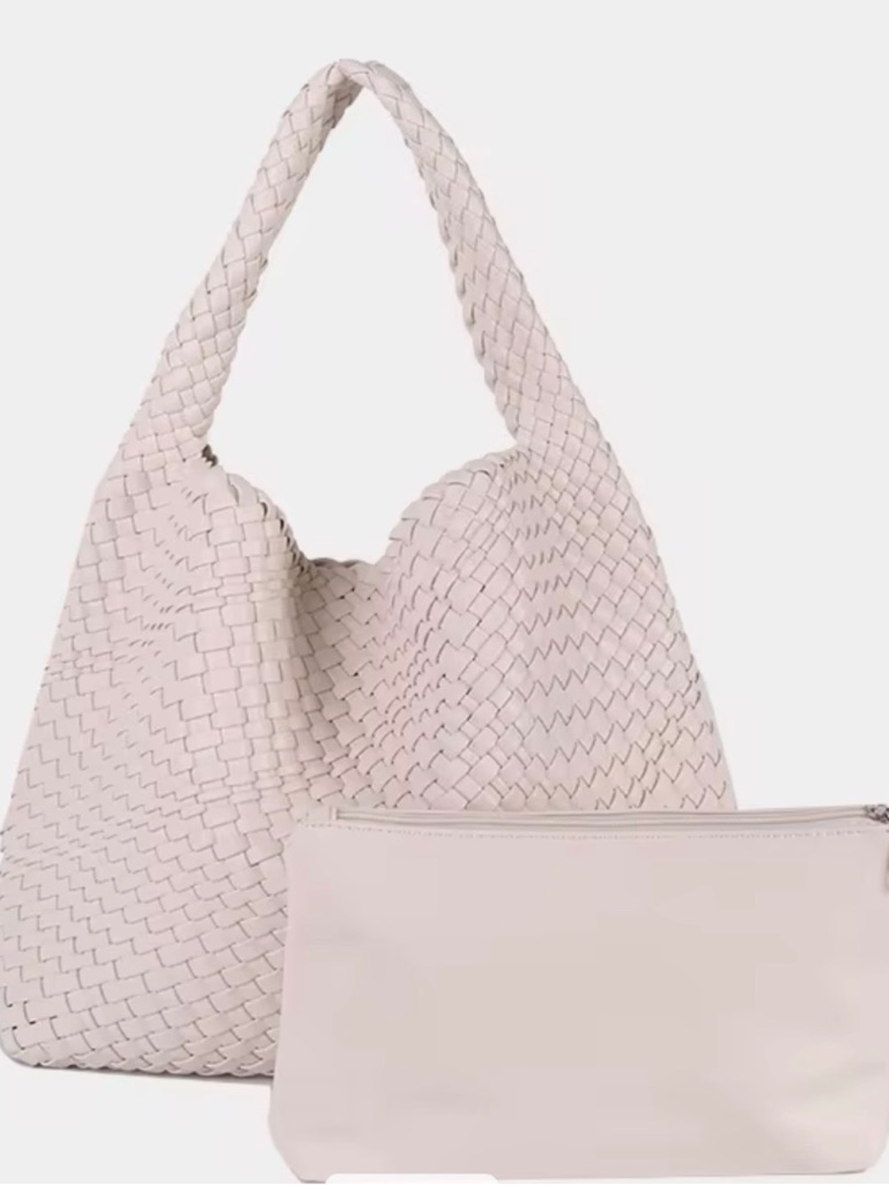 Woven Shoulder Hobo Bag with Removable Pouch - beige
